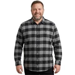 Camisa Masculina MX72 Plus Size Flanelada Xadrez Manga Longa Cinza/Preto Sem Bolso Ref:24042