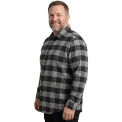 Camisa Masculina MX72 Plus Size Flanelada Xadrez Manga Longa Cinza/Preto Sem Bolso Ref:24042