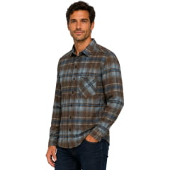 Camisa Masculina MX72 Tradicional Xadrez Flanelada Marrom Azul Manga Longa Ref:24027 Camisa Masculina MX72 Tradicional Xadrez Flanelada Marrom Azul Manga Longa Ref:24027