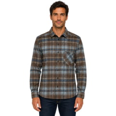 Camisa Masculina MX72 Tradicional Xadrez Flanelada Marrom Azul Manga Longa Ref:24027