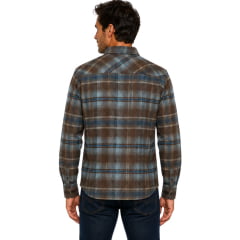 Camisa Masculina MX72 Tradicional Xadrez Flanelada Marrom Azul Manga Longa Ref:24027