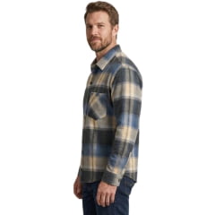 Camisa Masculina MX72 Tradicional Xadrez Flanelada Mista Bege Azul Manga Longa Ref:24027
