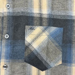 Camisa Masculina MX72 Tradicional Xadrez Flanelada Mista Bege Azul Manga Longa Ref:24027