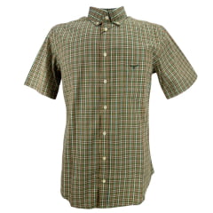 Camisa Masculina Os Moiadeiros Manga Curta Xadrez Laranja Logo Bordado Verde Ref:CMC2458 Camisa Masculina Os Moiadeiros Manga Curta Xadrez Laranja Logo Bordado Verde Ref:CMC2458