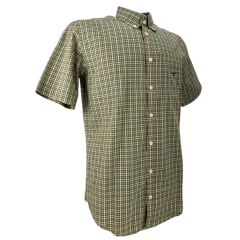 Camisa Masculina Os Moiadeiros Manga Curta Xadrez Laranja Logo Bordado Verde Ref:CMC2458