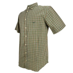 Camisa Masculina Os Moiadeiros Manga Curta Xadrez Laranja Logo Bordado Verde Ref:CMC2458