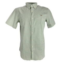 Camisa Masculina Os Moiadeiros Manga Curta Xadrez Verde Orvalho Logo Bordado Marrom Ref:CMC2438