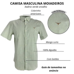 Camisa Masculina Os Moiadeiros Manga Curta Xadrez Verde Orvalho Logo Bordado Marrom Ref:CMC2438