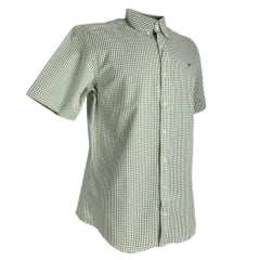 Camisa Masculina Os Moiadeiros Manga Curta Xadrez Verde Orvalho Logo Bordado Marrom Ref:CMC2438