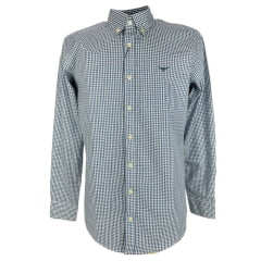 Camisa Masculina Os Moiadeiros Manga Longa Xadrez Azul/Branco Logo Bordado Verde Ref:CML2453
