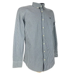 Camisa Masculina Os Moiadeiros Manga Longa Xadrez Azul/Branco Logo Bordado Verde Ref:CML2453