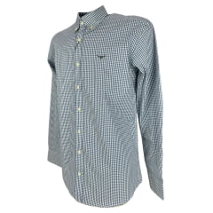 Camisa Masculina Os Moiadeiros Manga Longa Xadrez Azul/Branco Logo Bordado Verde Ref:CML2453