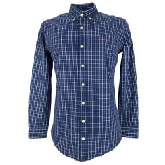 Camisa Masculina Os Moiadeiros Manga Longa Xadrez Listrado Azul/Branco Logo Bordado Vinho Ref:CML2455