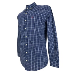 Camisa Masculina Os Moiadeiros Manga Longa Xadrez Listrado Azul/Branco Logo Bordado Vinho Ref:CML2455