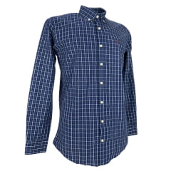 Camisa Masculina Os Moiadeiros Manga Longa Xadrez Listrado Azul/Branco Logo Bordado Vinho Ref:CML2455