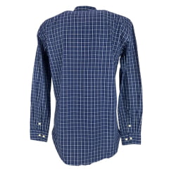 Camisa Masculina Os Moiadeiros Manga Longa Xadrez Listrado Azul/Branco Logo Bordado Vinho Ref:CML2455