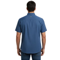 Camisa Masculina Os Moiadeiros Quadriculado Verde Azul Com Bolso E Logo Bordado Marrom Claro Ref:CMC2485