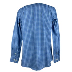 Camisa Masculina Os Moiadeiros Manga Longa Xadrez Azul Jeans Com Listra Dupla Branca Com Logo Em Bege. Ref:CML2433