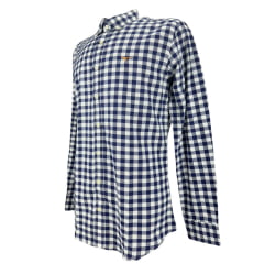 Camisa Masculina Os Moiadeiros Manga Longa Xadrez Flanelada Azul Bordado Laranja Ref:CML2448