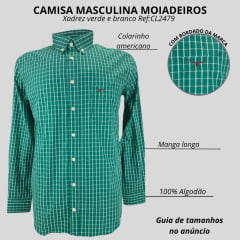 Camisa Masculina Os Moiadeiros Manga Longa Xadrez Verde Bordado Vinho Ref:CML2479