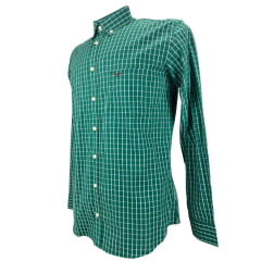 Camisa Masculina Os Moiadeiros Manga Longa Xadrez Verde Bordado Vinho Ref:CML2479
