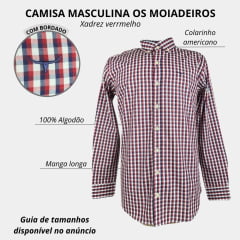 Camisa Masculina Os Moiadeiros Manga Longa Xadrez Vermelho/Azul E Branco Com Logo Em Azul. Ref:CML2442