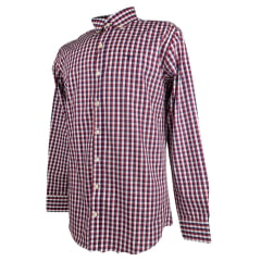 Camisa Masculina Os Moiadeiros Manga Longa Xadrez Vermelho/Azul E Branco Com Logo Em Azul. Ref:CML2442