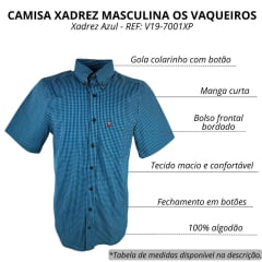 Camisa Masculina Os Vaqueiros Manga Curta Xadrez Preto/Azul Claro Com Logo No Bolso REF: V19-7001XP