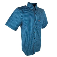 Camisa Masculina Os Vaqueiros Manga Curta Xadrez Preto/Azul Claro Com Logo No Bolso REF: V19-7001XP