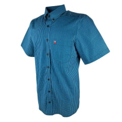 Camisa Masculina Os Vaqueiros Manga Curta Xadrez Preto/Azul Claro Com Logo No Bolso REF: V19-7001XP