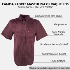 Camisa Masculina Os Vaqueiros Manga Curta Xadrez Preto/Bordô Com Logo No Bolso REF: V19-7001XP