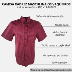 Camisa Masculina Os Vaqueiros Manga Curta Xadrez Preto/Vermelho Com Logo No Bolso REF: V19-7001XP