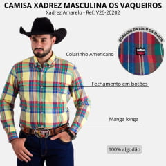 Camisa Masculina Os Vaqueiros Manga Longa Oxfordine Xadrez Amarelo Ref: V26-20202