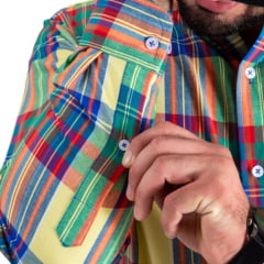 Camisa Masculina Os Vaqueiros Manga Longa Oxfordine Xadrez Amarelo Ref: V26-20202