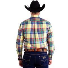 Camisa Masculina Os Vaqueiros Manga Longa Oxfordine Xadrez Amarelo Ref: V26-20202