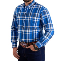 Camisa Masculina Os Vaqueiros Manga Longa Oxfordine Xadrez Azul Royal Ref: V26-20202
