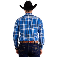 Camisa Masculina Os Vaqueiros Manga Longa Oxfordine Xadrez Azul Royal Ref: V26-20202