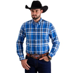 Camisa Masculina Os Vaqueiros Manga Longa Oxfordine Xadrez Azul Royal Ref: V26-20202