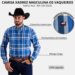 Camisa Masculina Os Vaqueiros Manga Longa Oxfordine Xadrez Azul Royal Ref: V26-20202