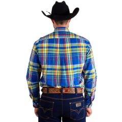 Camisa Masculina Os Vaqueiros Manga Longa Oxfordine Xadrez Azul Royal Ref: V26-20202
