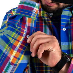 Camisa Masculina Os Vaqueiros Manga Longa Oxfordine Xadrez Azul Royal Ref: V26-20202