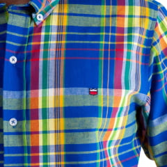 Camisa Masculina Os Vaqueiros Manga Longa Oxfordine Xadrez Azul Royal Ref: V26-20202