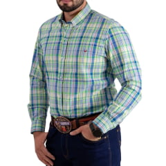 Camisa Masculina Os Vaqueiros Manga Longa Oxfordine Xadrez Verde Ref: V26-20202