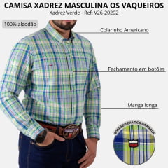 Camisa Masculina Os Vaqueiros Manga Longa Oxfordine Xadrez Verde Ref: V26-20202