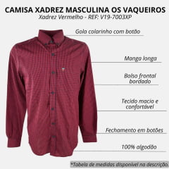 Camisa Masculina Os Vaqueiros Manga Longa Xadrez Azul/Vermelho Com Logo No Bolso REF: V19-7003XP