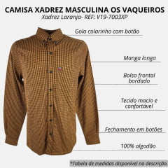 Camisa Masculina Os Vaqueiros Manga Longa Xadrez Preto/Laranja Com Logo No Bolso REF: V19-7003XP