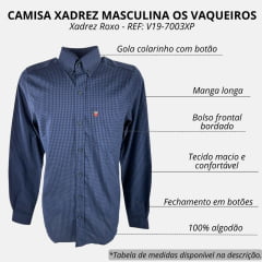 Camisa Masculina Os Vaqueiros Manga Longa Xadrez Preto/Roxo Com Logo No Bolso REF: V19-7003XP