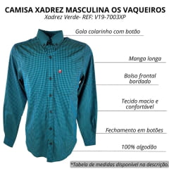 Camisa Masculina Os Vaqueiros Manga Longa Xadrez Preto/Verde Com Logo No Bolso REF: V19-7003XP