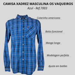 Camisa Masculina Os Vaqueiros Xadrez Azul Com Vermelho Manga Longa Ref: 7003