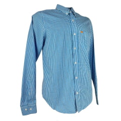 Camisa Masculina Os Vaqueiros Xadrez Pequeno Azul E Branco Manga Longa Com Logo Laranja Ref: V24-20002